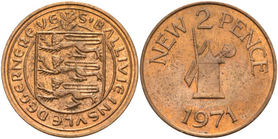 Гернси 2 пенса 1971 Елизавета II (1952-2022), ветряная мельница KM 22 бронза 4153-712