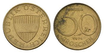 Австрия 50 грошей 1974 KM 2885 алюминиевая бронза 4608-362