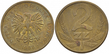 Польша 2 злотых 1988 MW KM 80.2, Parchimowicz 218c латунь 4548-527