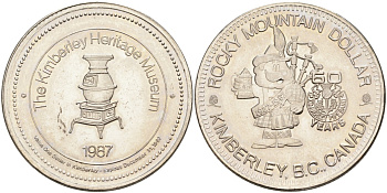 Канада жетон 1987 Souvenir dollar, 60 лет Rocky Mountain (1927-1987) никель 4590-841