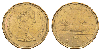 Канада 1 доллар 1987 Елизавета II (1952-2022), утка KM 157 никель плакированный позолоченной бронзой 4637-954