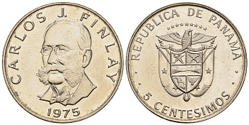 Панама 5 сентесимо 1975 Карлос Хуан Финлей KM 35.1 медь плакированная медно-никелем  UNC  M16-17