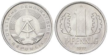ГДР 1 пфенниг 1977 A KM 8.2 алюминий 201-427
