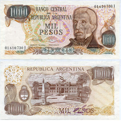 Аргентина 1000 песо 1982 серия I 01610, Генерал Сан Мартин (1778-1850)  Pick 304с  бумага  UNC (пресс) 435-43-1-1