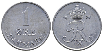 Дания 1 эре 1971 С; S, Фредерик IX (1947-1972) KM 839.2 цинк UNC 220-449