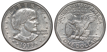 США 1 доллар 1979 S, Сьюзен Энтони KM 207 медь плакированная медно-никелем aUNC 00-00