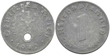 ГЕРМАНИЯ 1 РЕЙХСПФЕННИГ 1943 E KM 97, J. 369 цинк 206-1149