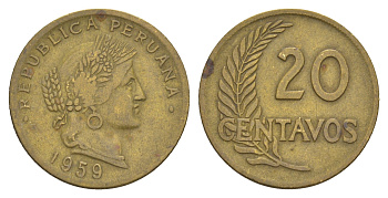 Перу 20 сентаво 1959 KM 221b латунь 4656-951