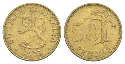 Финляндия 50 пенни 1978 KM 48 алюминиевая бронза 4648-512