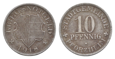 Пфорцгейм 10 пфеннигов 1918 Funck 423.2, Men05 20430.2, Men18 25604.2 железо 4636-814