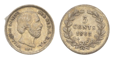 Нидерланды 5 центов 1863 Виллем III (1849-1890) KM 91 серебро 4659-222