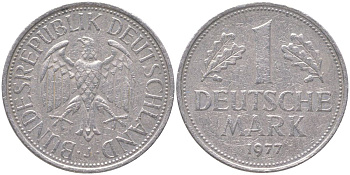 ФРГ 1 марка 1977 J KM 110, J. 385 медно-никель 4175-554