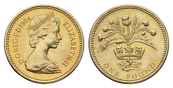 Великобритания 1 фунт 1984 Елизавета II (1952-2022), год-тип KM 934, Spink 4222 никель латунь UNC 4691-913