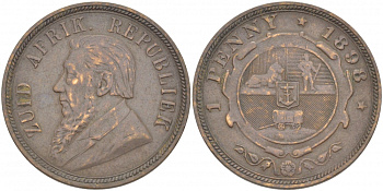 Южно-Африканская Республика, Трансвааль 1 пенни 1898 Пауль Крюгер KM 2 медь 180-915