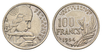 Франция 100 франков 1954 B KM 919.2. Le Franc 450.3 медно-никель 4556-157 медно-никель 4563-557