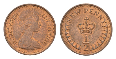 Великобритания 1/2 пенни 1971 Елизавета II (1952-2022) KM 914, Spink 4239 бронза UNC 4532-415