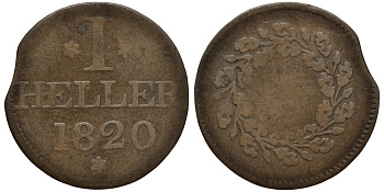 Франкфурт 1 геллер (юденпфенниг) 1820 Jaeger 10 медь 413-4024