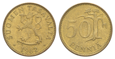 Финляндия 50 пенни 1982 KM 48 алюминиевая бронза 4648-647