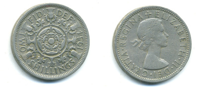 Великобритания 2 шиллинга (флорин) 1954 Елизавета II (1952-2022) KM 906, Spink 4146 медно-никель 4383-825