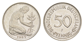 ФРГ 50 пфеннигов 1989 F KM 109.2, J. 384a медно-никель 4632-914