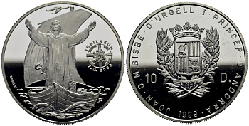 Андорра 10 динеров 1999 серия миллениум, воскресение Иисуса Христа KM 163 серебро PROOF 11-153-42