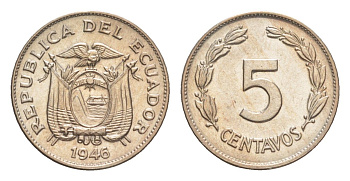 Эквадор 5 сентаво 1946 KM 75b медно-никель aUNC 4640-1123
