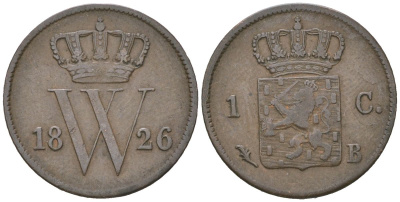 Нидерланды 1 цент 1826 B, Виллем I (1815-1840) KM 47 медь 4181-349