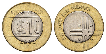 Индия 10 рупий 2005 Единство в многообразии KM 353 биметалл UNC 4688-1121