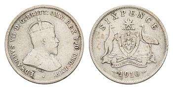 Австралия 6 пенсов 1910 L, Эдуард VII (1901-1910) год-тип KM 19 серебро 4659-412
