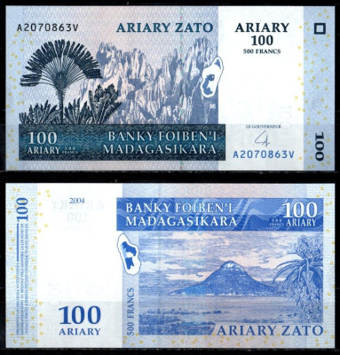 Мадагаскар 100 ариари 2004 Pick 86 b бумага UNC (пресс) 7148-7-3-2