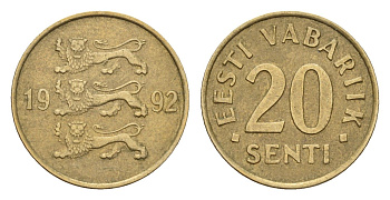 Эстония 20 сентов 1992 KM 23 латунь 4615-1055