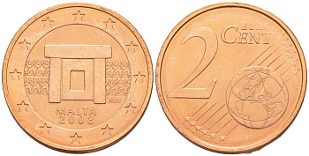 Мальта 2 евроцента 2008 KM 126 сталь плакированная медью UNC 54-1058