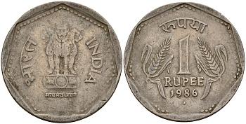 Индия 1 рупия 1986 KM 79.1 медно-никель 4156-311