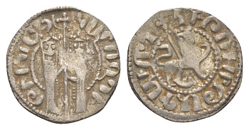 Киликийская Армения трам 1226-1271 Хетум I и царица Забель, держат крест/лев с патриаршим крестом  серебро    1516-844