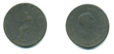 Великобритания 1/2 пенни 1807 Георг III (1760-1820) KM 662, Spink 3781 медь 540-135