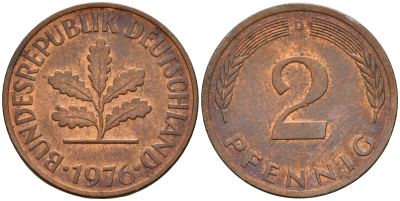 ФРГ 2 пфеннига 1976 D J.381a, KM 106a сталь плакированная медью    4598-828