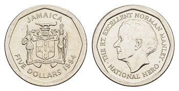 Ямайка 5 долларов 1994 Александр Бустаманте KM 163 нержавеющая  сталь UNC 4651-155