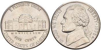 США 5 центов 1996 D, Джефферсон KM А192 медно-никель 92-1237