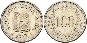 Финляндия 100 марок 1957 H KM 41 серебро    4155-151