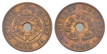 Южная Родезия 1 пенни 1947 Георг VI (1936-1952) KM 8a бронза 4179-646