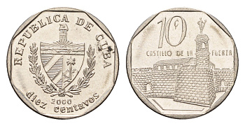 Куба 10 сентаво 2000 форт в Гаване Ла-Фуэрса KM 576.2, JMA MC20, Schoen 714 сталь плакированная никелем 4674-738