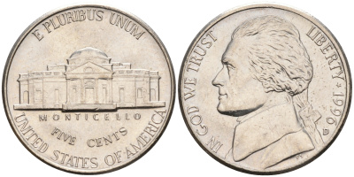 США 5 центов 1996 D, Джефферсон KM А192 медно-никель 92-1237