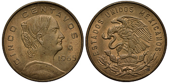 Мексика 5 сентаво 1965 Жозефа Ортис де Домингес KM 426 латунь VF 3334-616