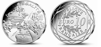 Франция 10 евро 2015 серия Астерикс и свобода, галлы несут Жизнестатистикса (Abraracourcix), в оригинальном буклете KM NEW серебро UNC 1-4-3-31