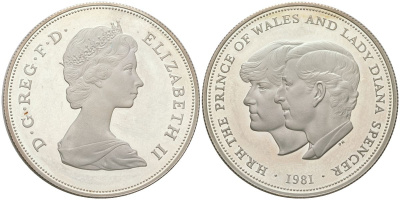 Великобритания 25 пенсов 1981 Свадьба принца Чарльза и леди Дианы KM 925 серебро  PROOF  4552-634
