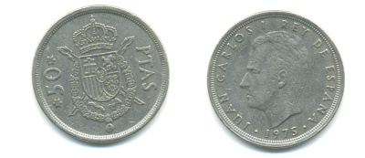 Испания 5 песет 1975 (80) Хуан Карлос I (1975-2014) KM 807 медно-никель 89-246