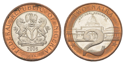 Нигерия 2 найра 2006 KM 19 биметалл UNC 4642-116
