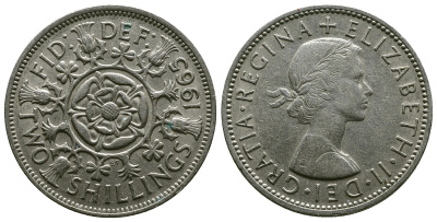 Великобритания 2 шиллинга (флорин) 1965 Елизавета II (1952-2022) KM 906, Spink 4146 медно-никель 4382-545