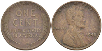 США 1 ЦЕНТ 1945 ЛИНКОЛЬН KM А132 медь цинк 3309-528