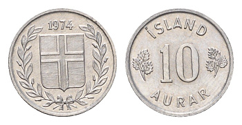 Исландия 10 эйре 1974 KM 10a алюминий UNC 4685-549